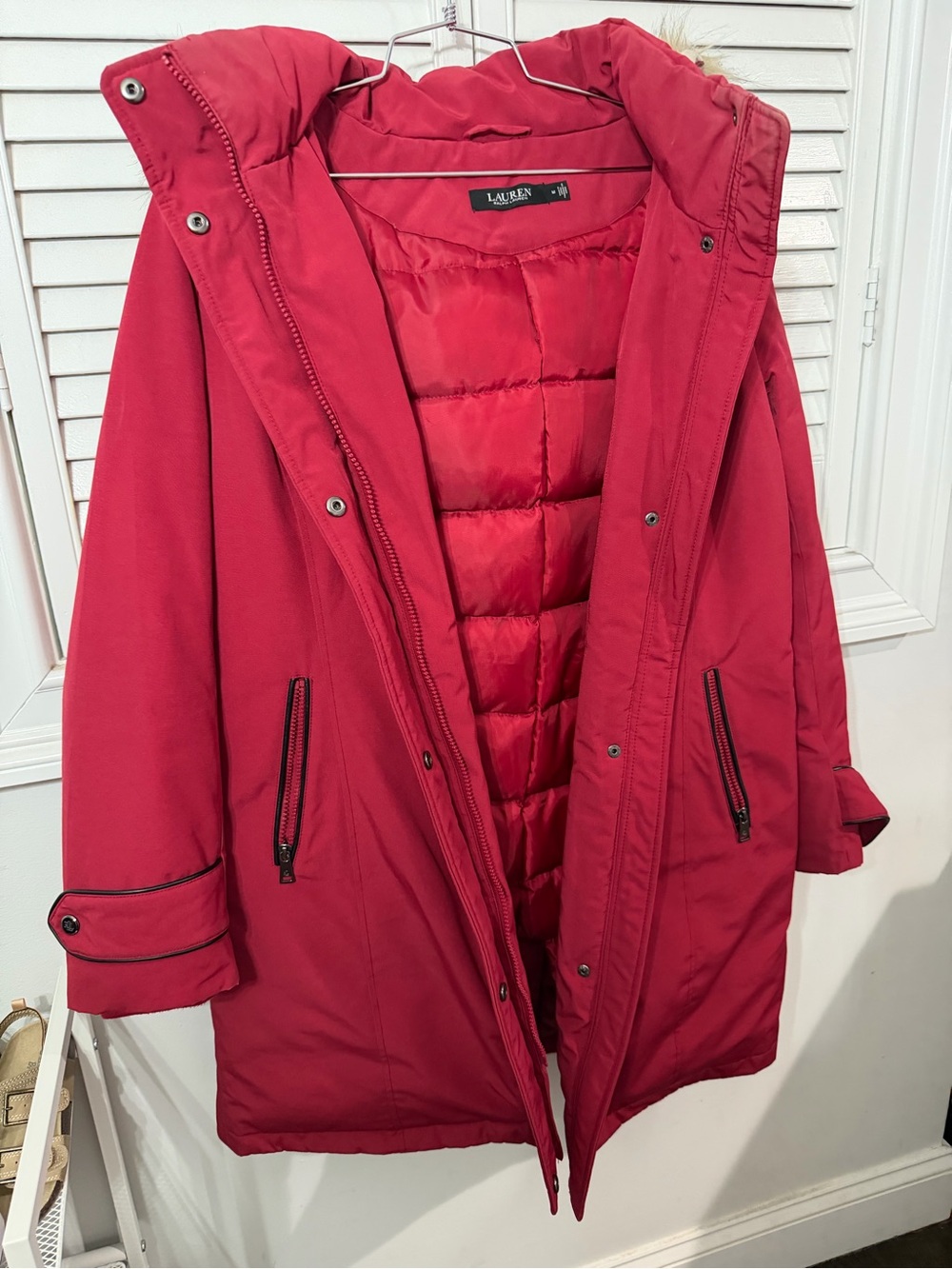 Lauren Ralph Lauren Crimson Quilted Hooded Puffer Coat